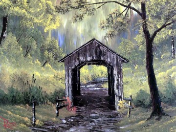 Simple and Cheap Painting - covered bridge Bob Ross freehand landscapes